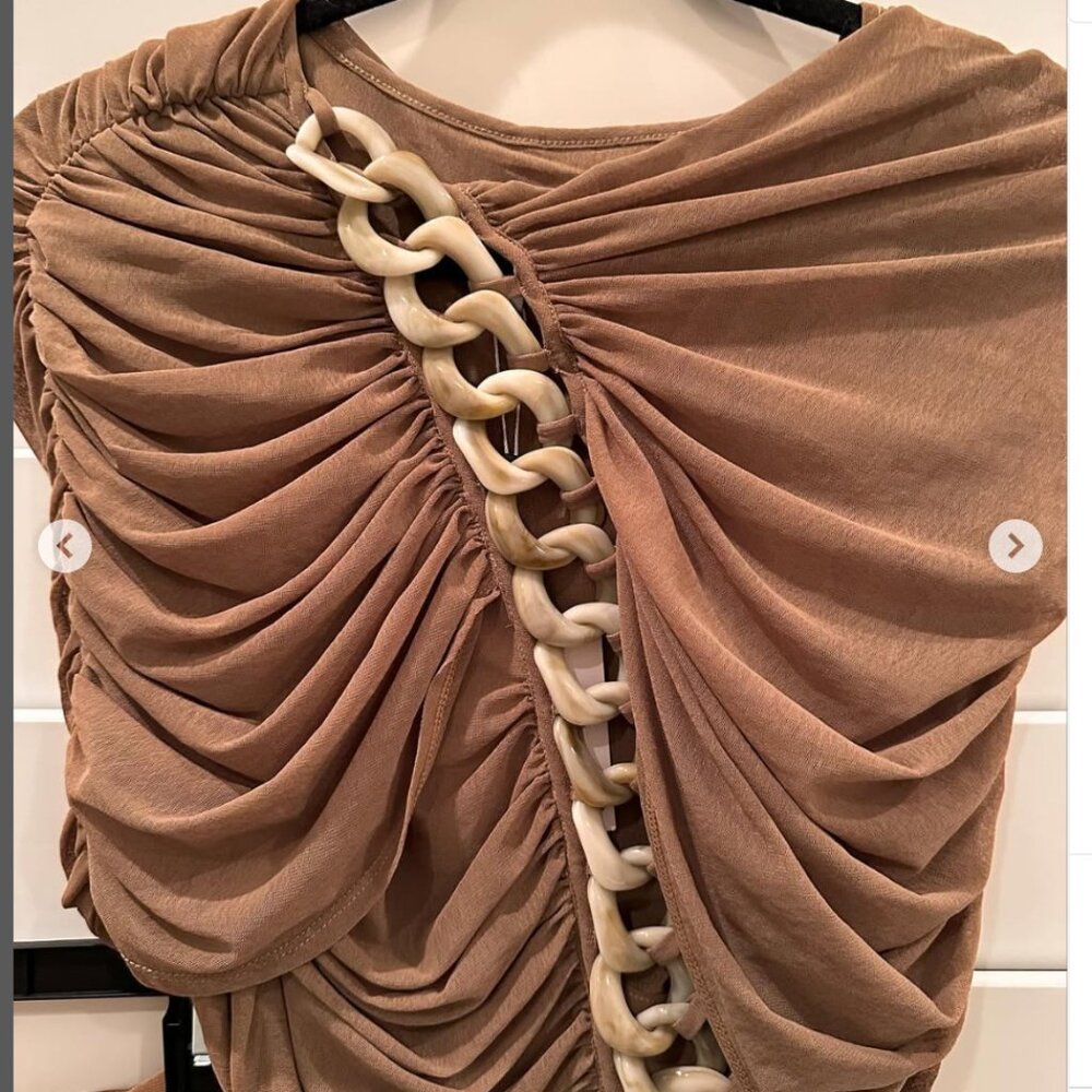 L'Academie Brown Ruched Skirt euro summer resort wear sz small night out daytime - Picture 3 of 5